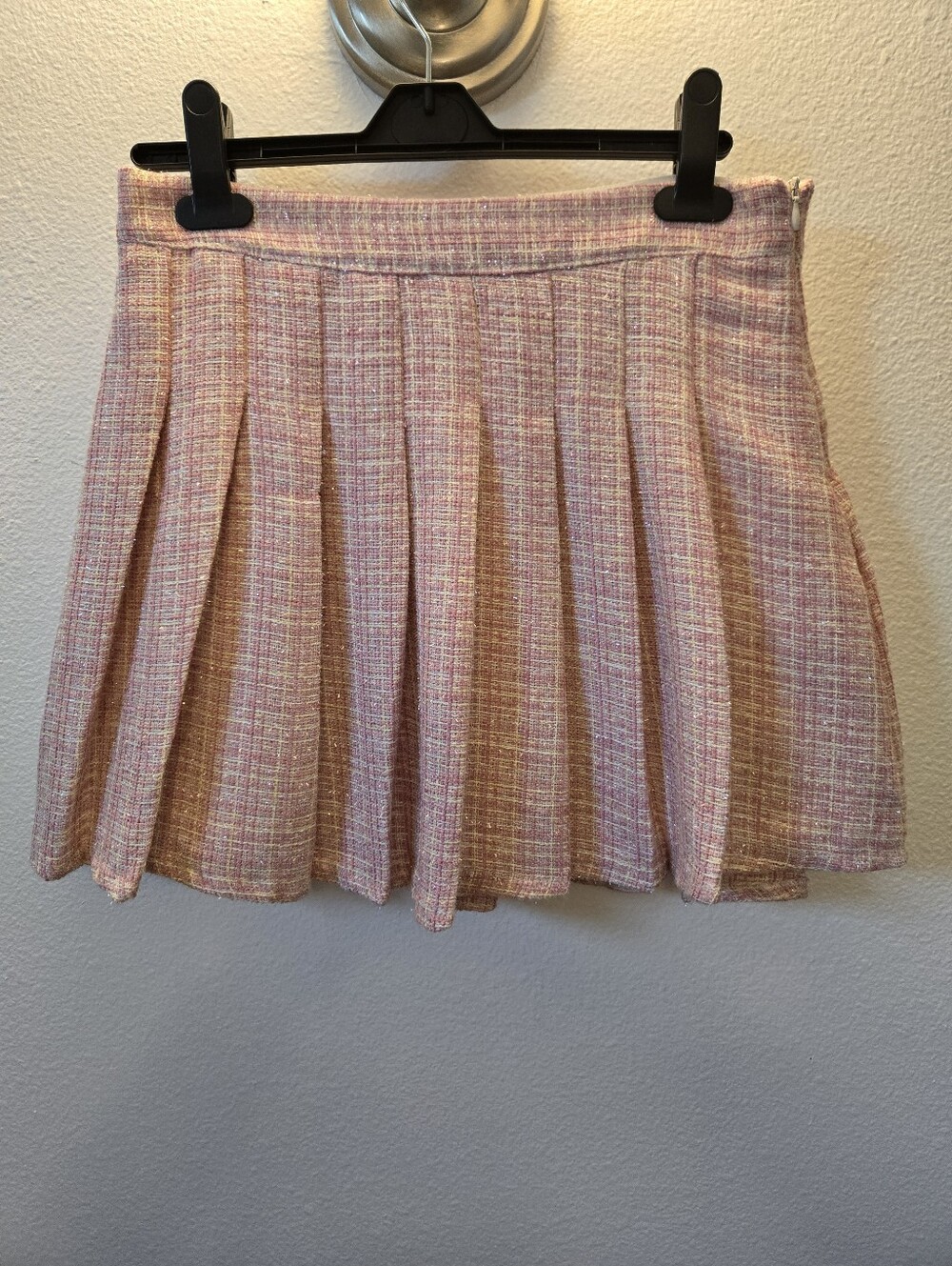 Pleated Pink Tweed Circle Skirt Sz M